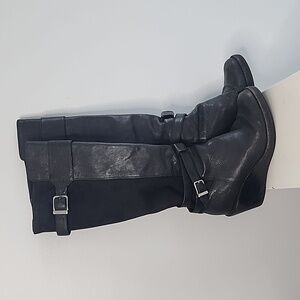 Cole Haan Nike Air Black Tall Leather Wedge Boots Size 7 1/2